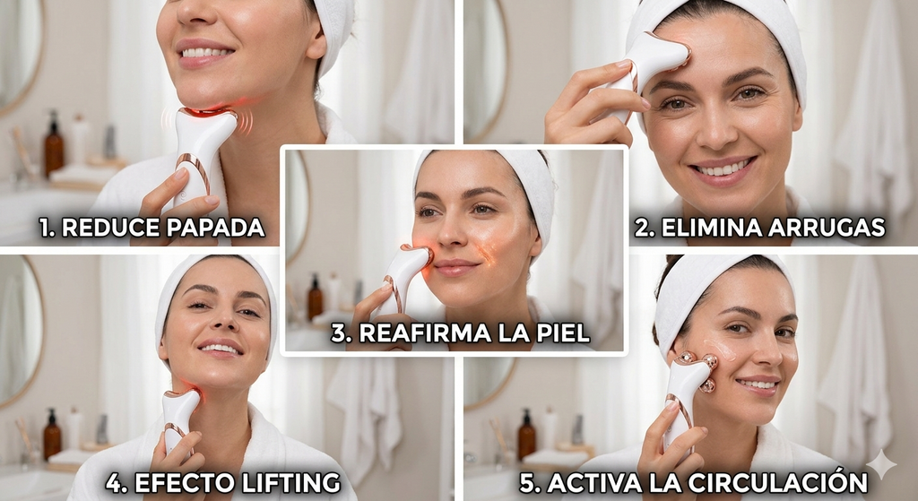 Masajeador Facial LED Antiedad – Reduce Papada, Arrugas y Flacidez